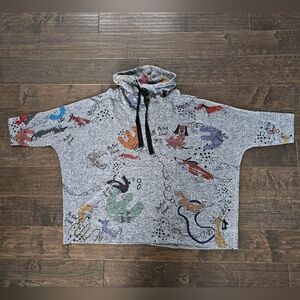 Inoah Oversized Gray Cowl Neck Dog Print Dolman Sleeve Tunic Top Size XS